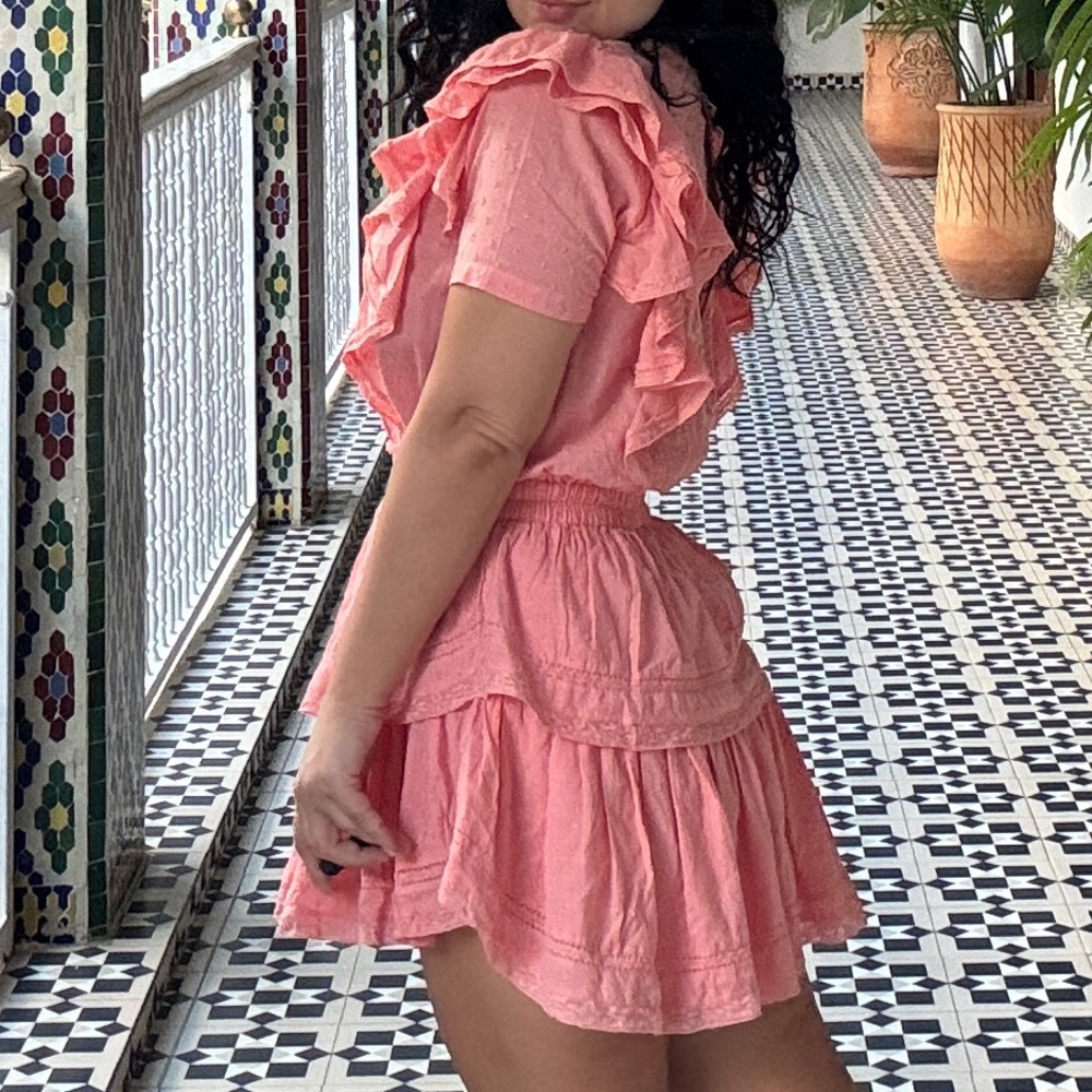 LoveShackFancy Pink Ruffled Mini Dress